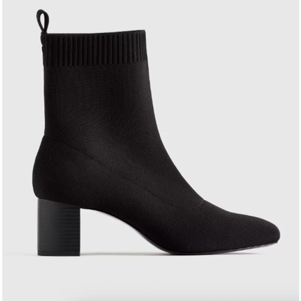 Quince Eco Knit Heeled Bootie Black Size 8 NEW NWOB